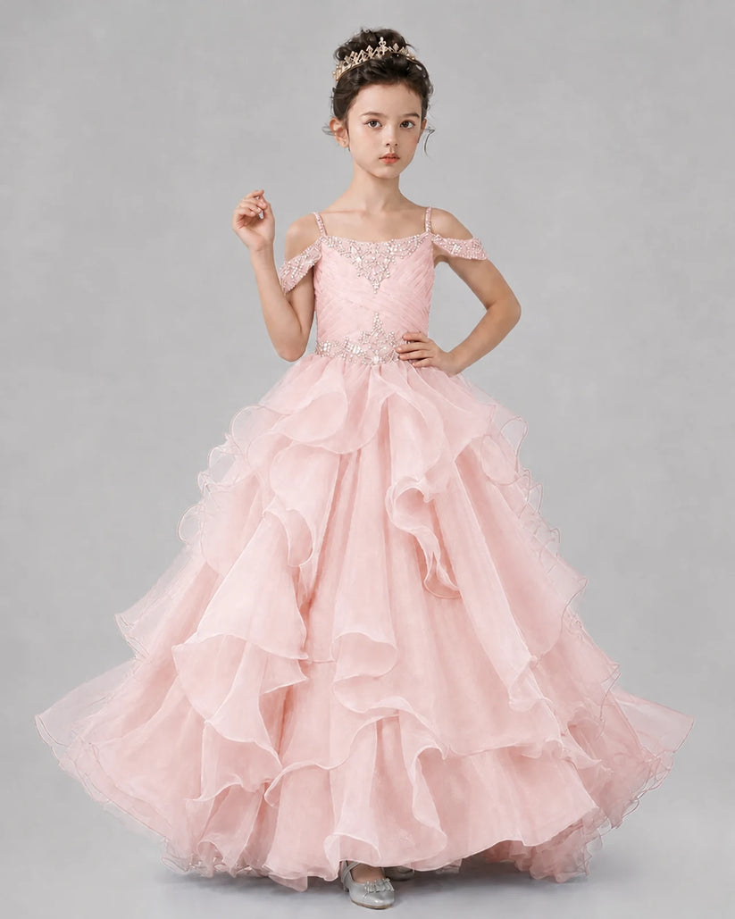 Blush Pink Ball Gown Girls Pageant Dresses Pose