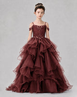 Burgundy Ball Gown Girls Pageant Dresses Front