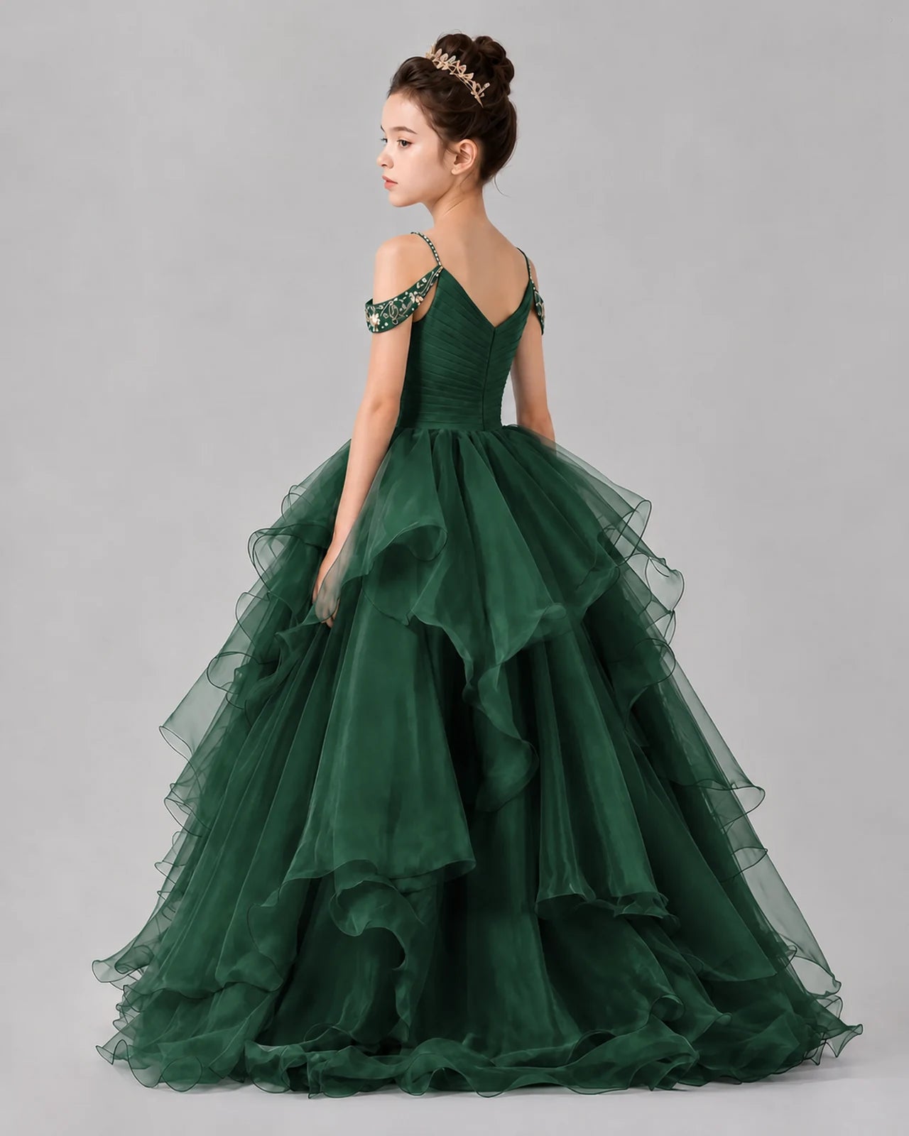 Dark Green Ball Gown Girls Pageant Dresses Back