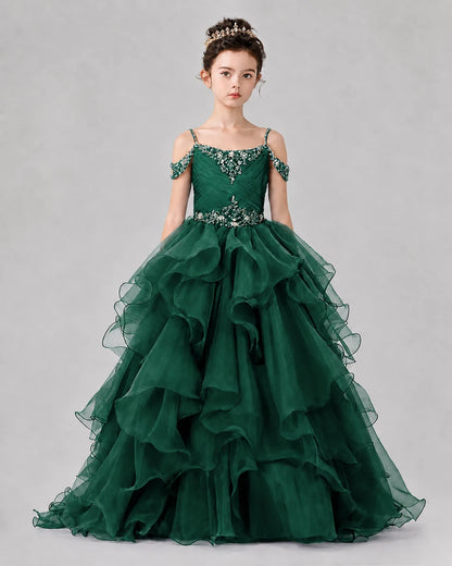 Dark Green Ball Gown Girls Pageant Dresses Front