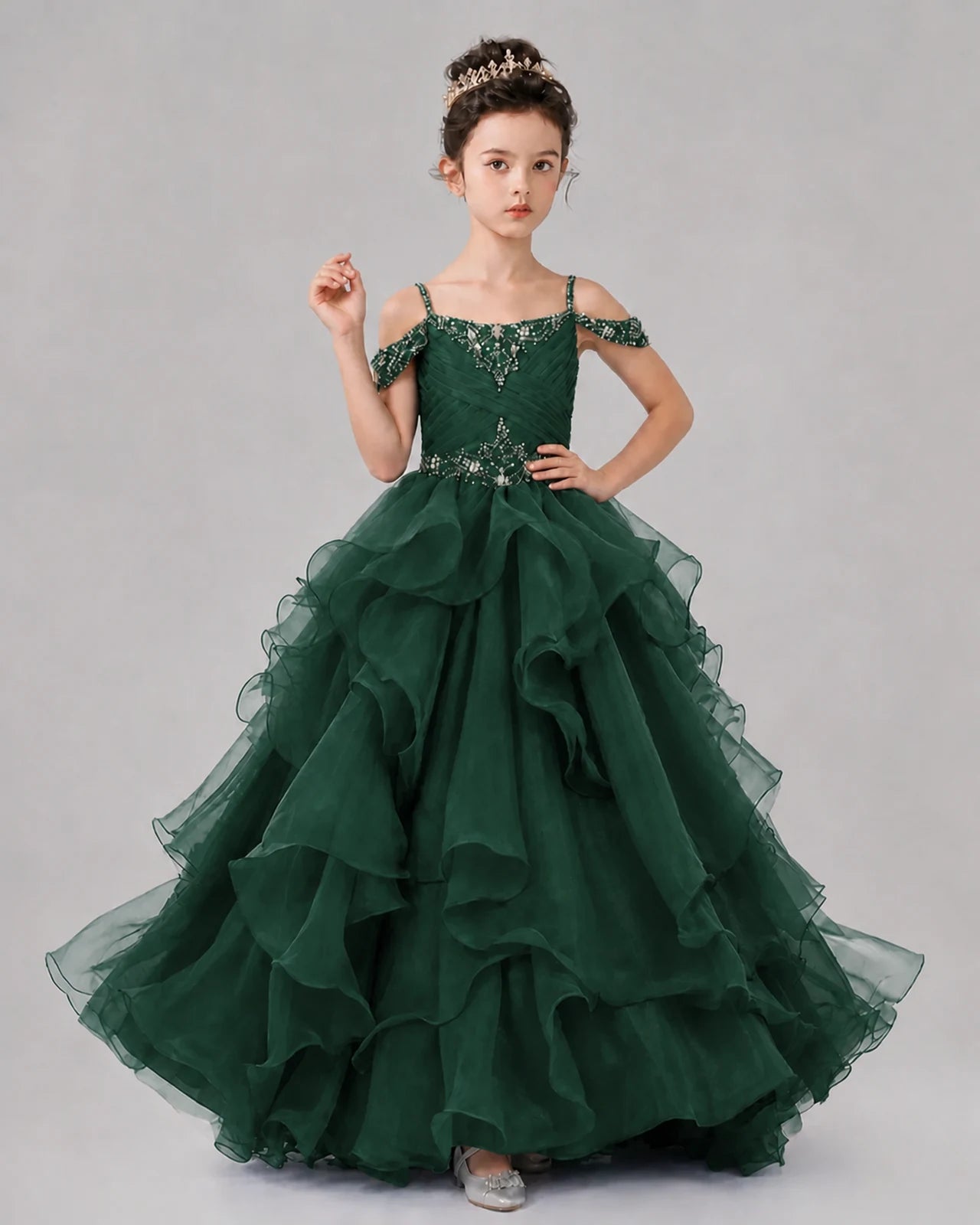 Dark Green Ball Gown Girls Pageant Dresses Pose
