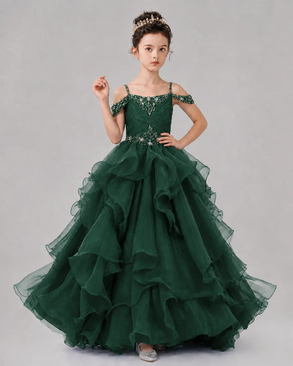 Dark Green Ball Gown Girls Pageant Dresses Pose