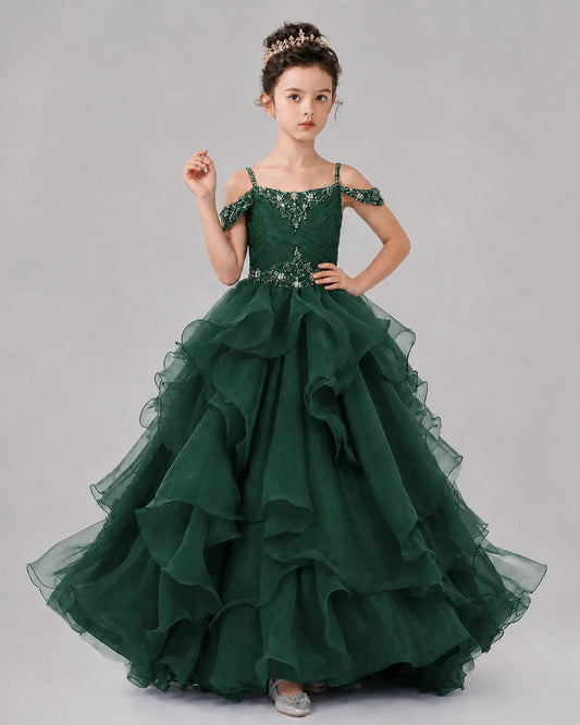Dark Green Ball Gown Girls Pageant Dresses Pose