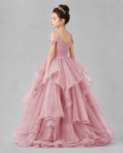 Dusty Rose Ball Gown Girls Pageant Dresses Back