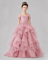 Dusty Rose Ball Gown Girls Pageant Dresses Front