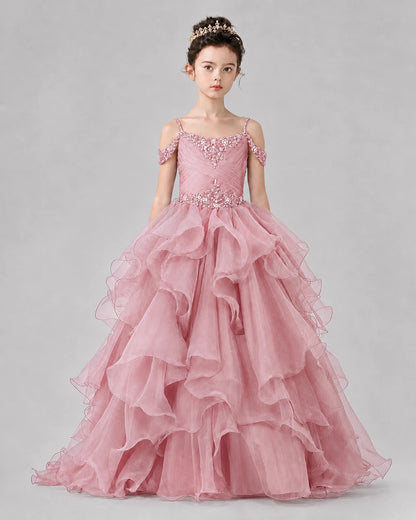 Dusty Rose Ball Gown Girls Pageant Dresses Front