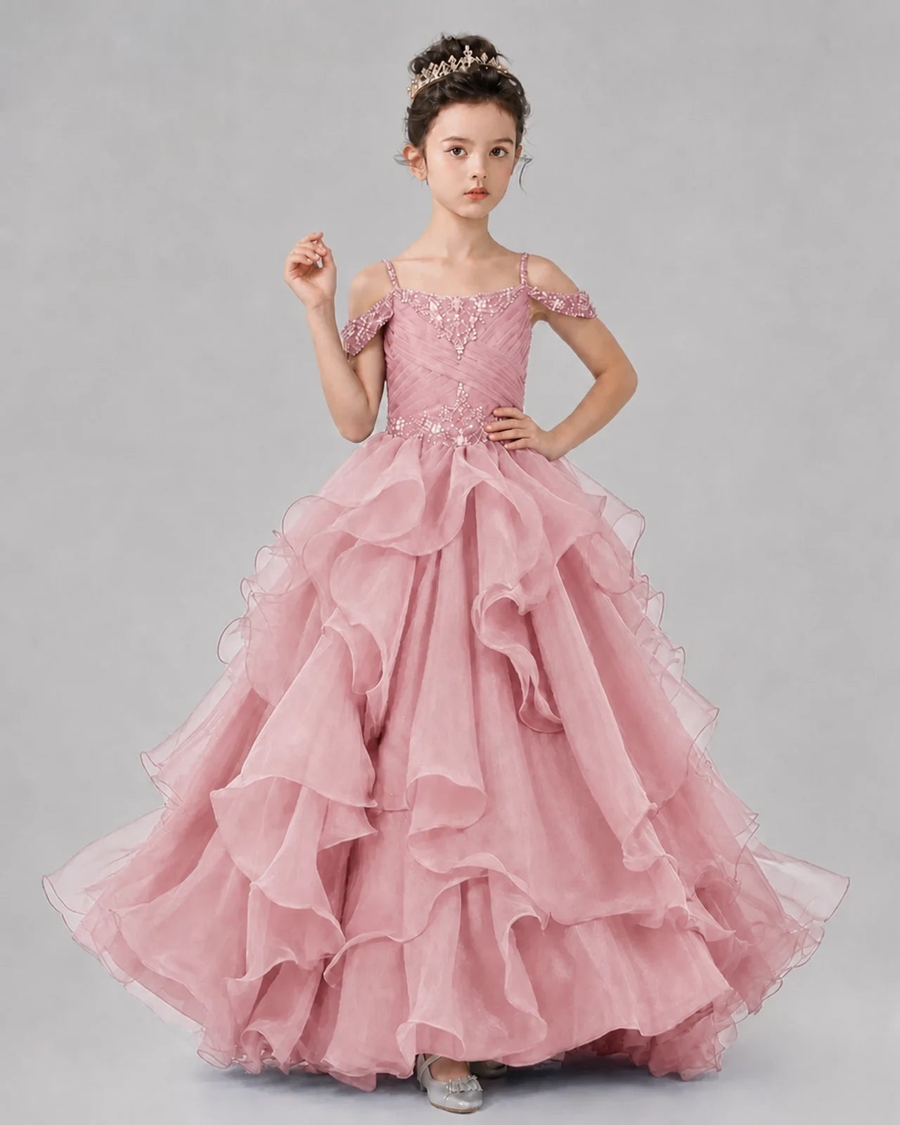 Dusty Rose Ball Gown Girls Pageant Dresses Pose
