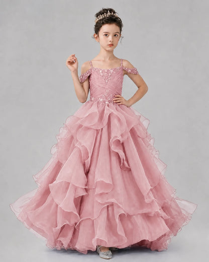 Dusty Rose Ball Gown Girls Pageant Dresses Pose