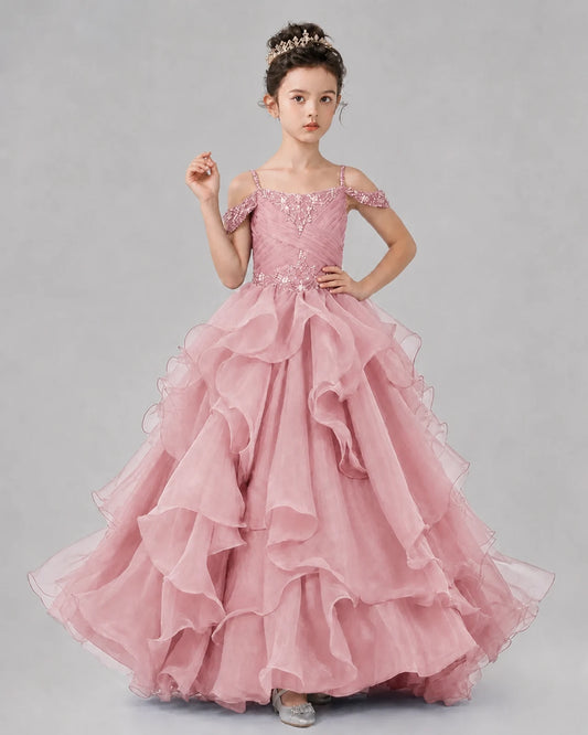 Dusty Rose Ball Gown Girls Pageant Dresses Pose