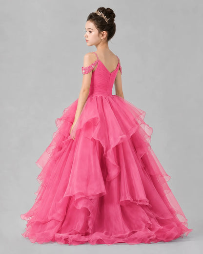 Hot Pink Ball Gown Girls Pageant Dresses Back