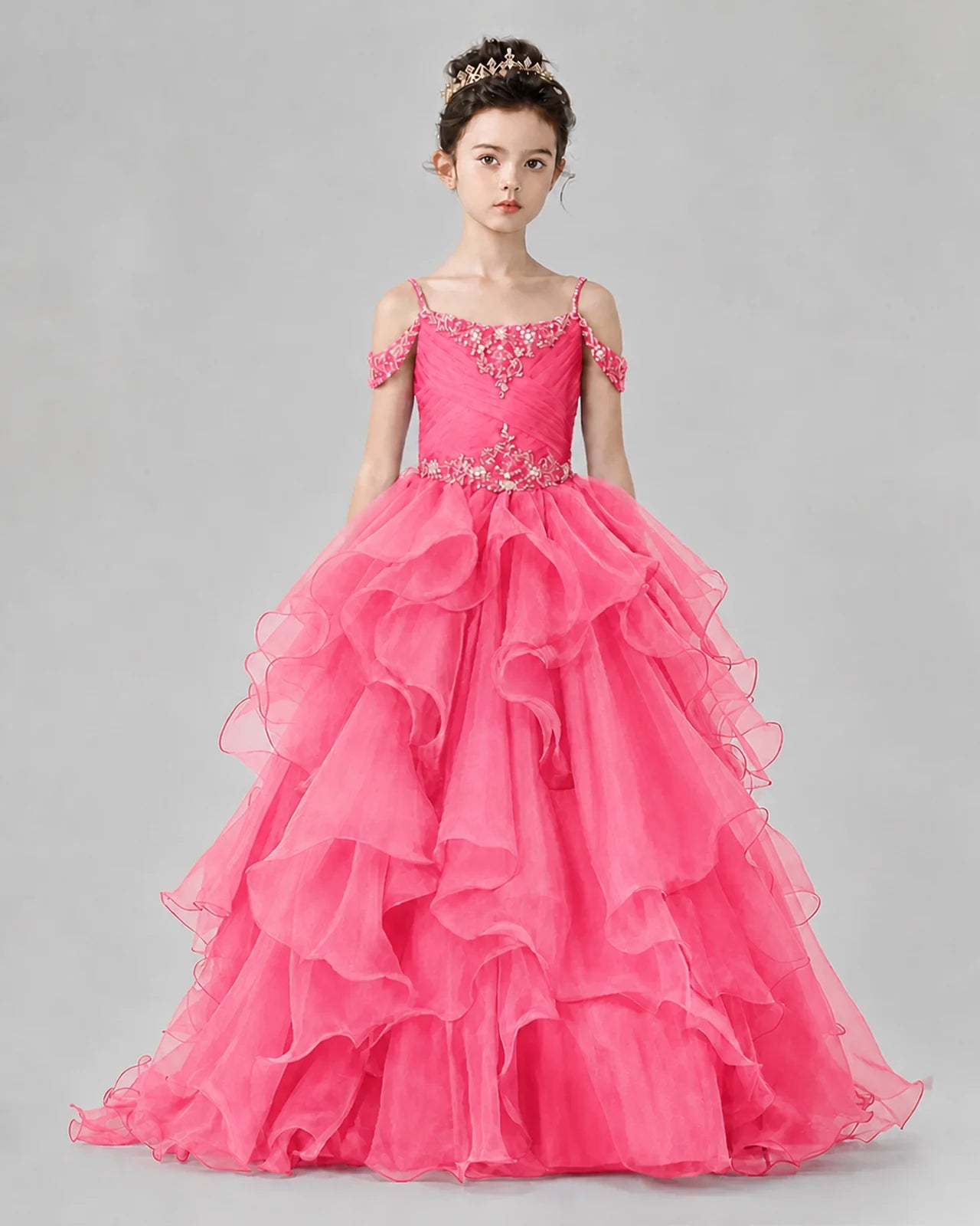 Hot Pink Ball Gown Girls Pageant Dresses Front