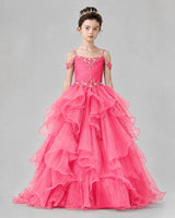 Hot Pink Ball Gown Girls Pageant Dresses Front
