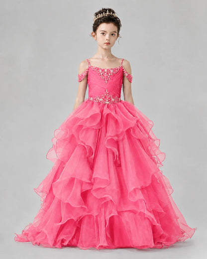 Hot Pink Ball Gown Girls Pageant Dresses Front