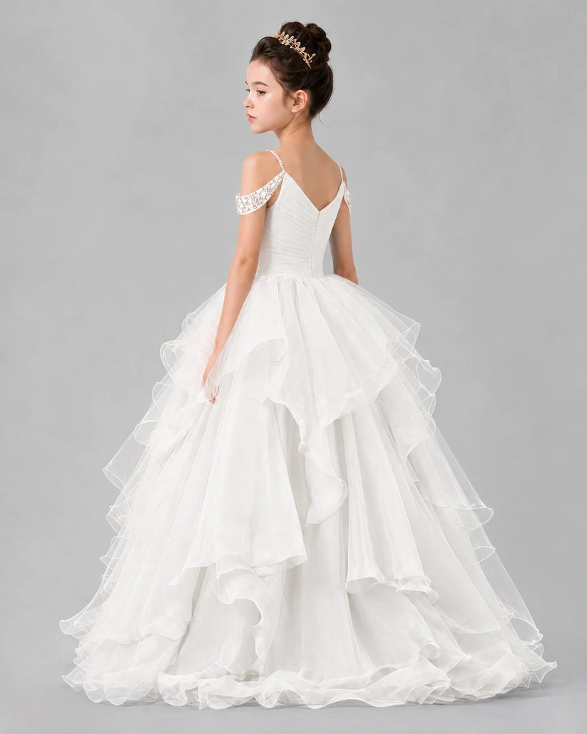 Ivory Ball Gown Girls Pageant Dresses Back