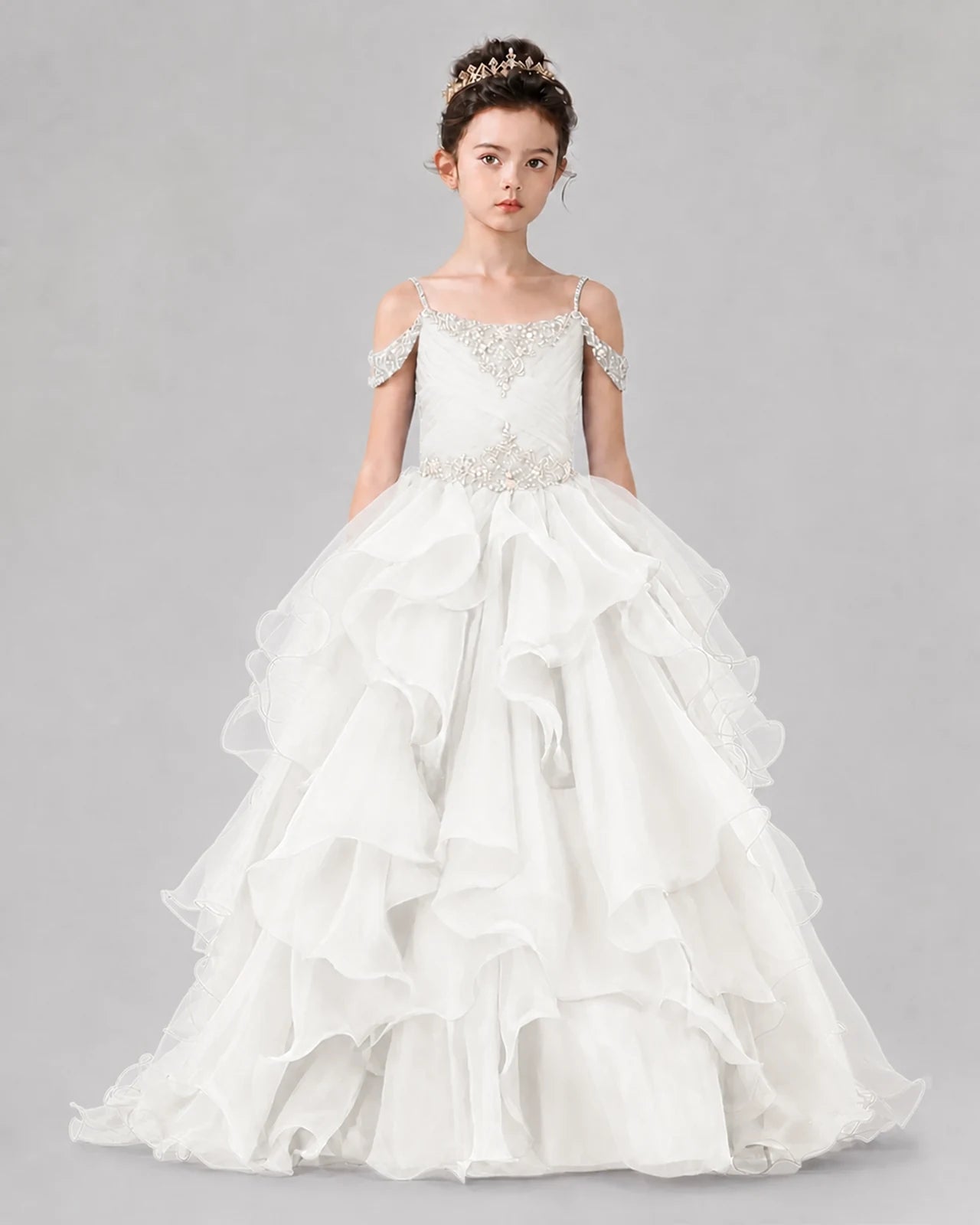 Ivory Ball Gown Girls Pageant Dresses Front