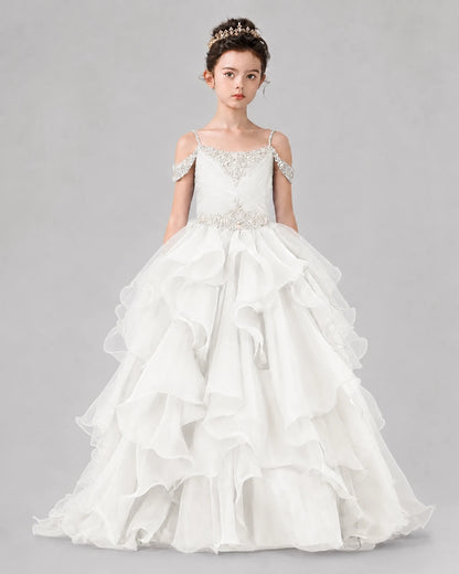 Ivory Ball Gown Girls Pageant Dresses Front