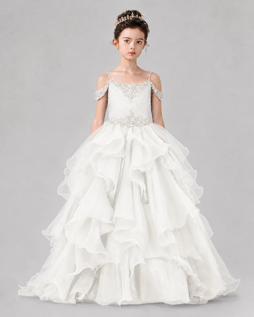 Ivory Ball Gown Girls Pageant Dresses Front