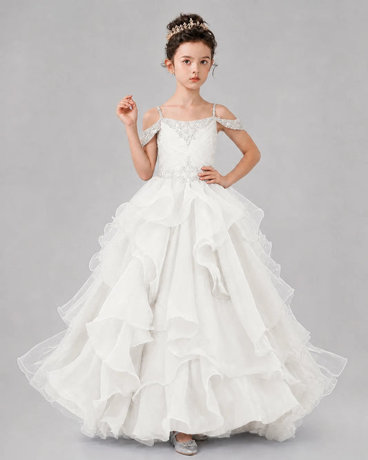 Ivory Ball Gown Girls Pageant Dresses Pose
