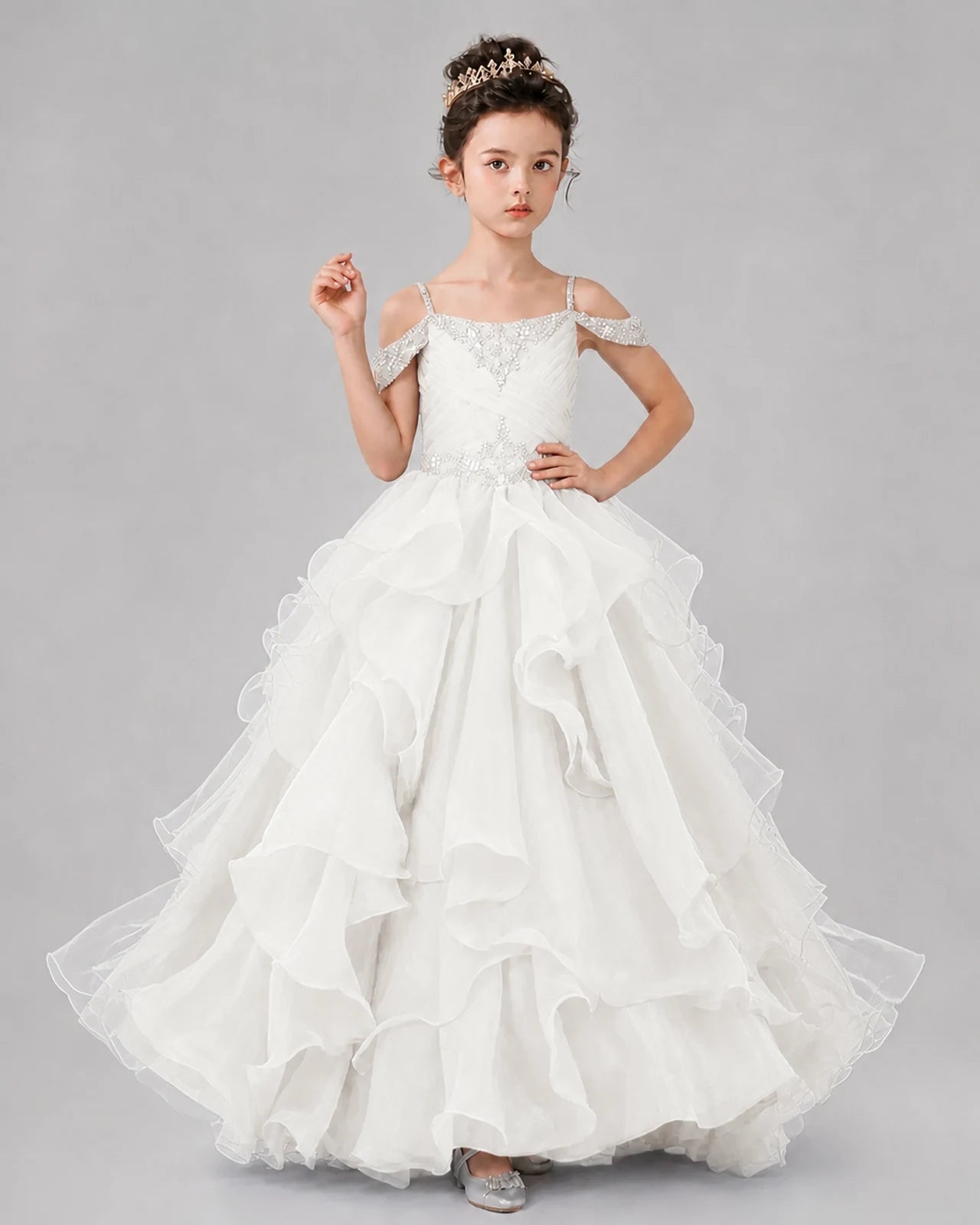 Ivory Ball Gown Girls Pageant Dresses Pose