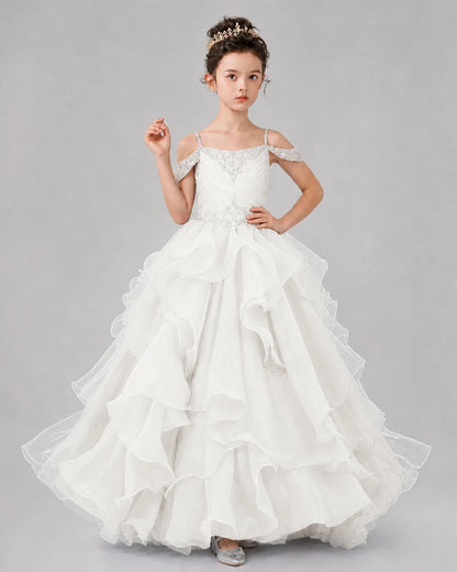 Ivory Ball Gown Girls Pageant Dresses Pose