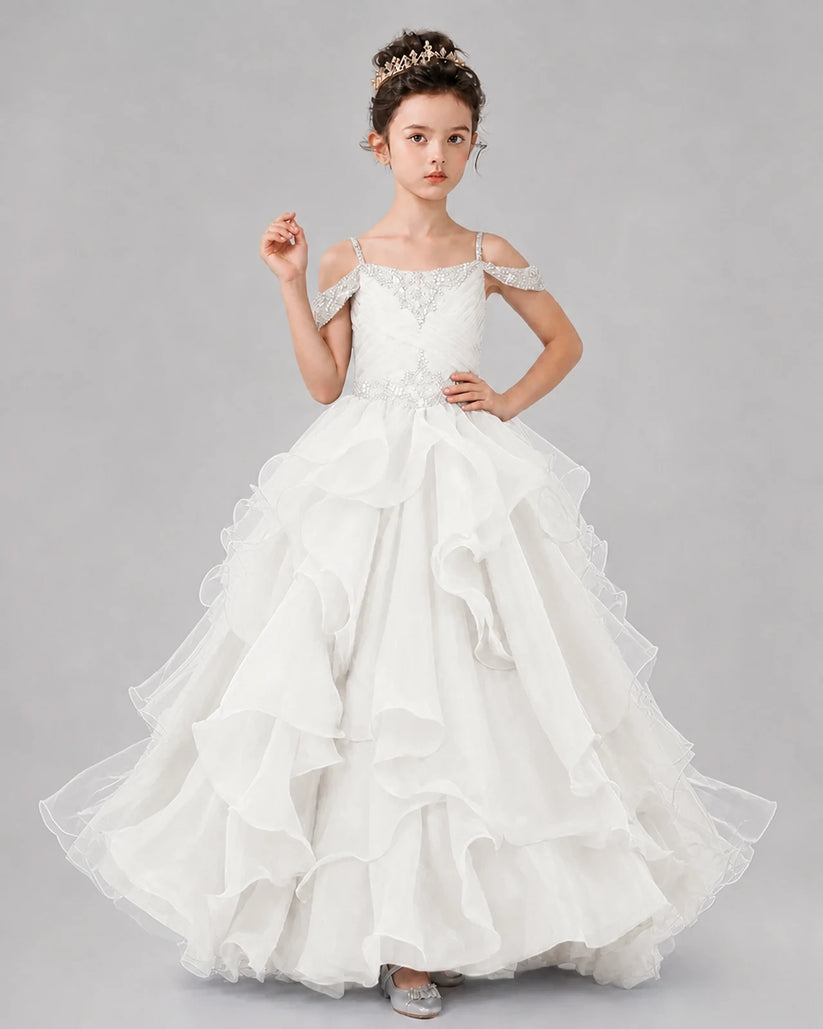 Ivory Ball Gown Girls Pageant Dresses Pose