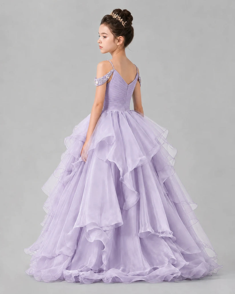 Lilac Ball Gown Girls Pageant Dresses Back