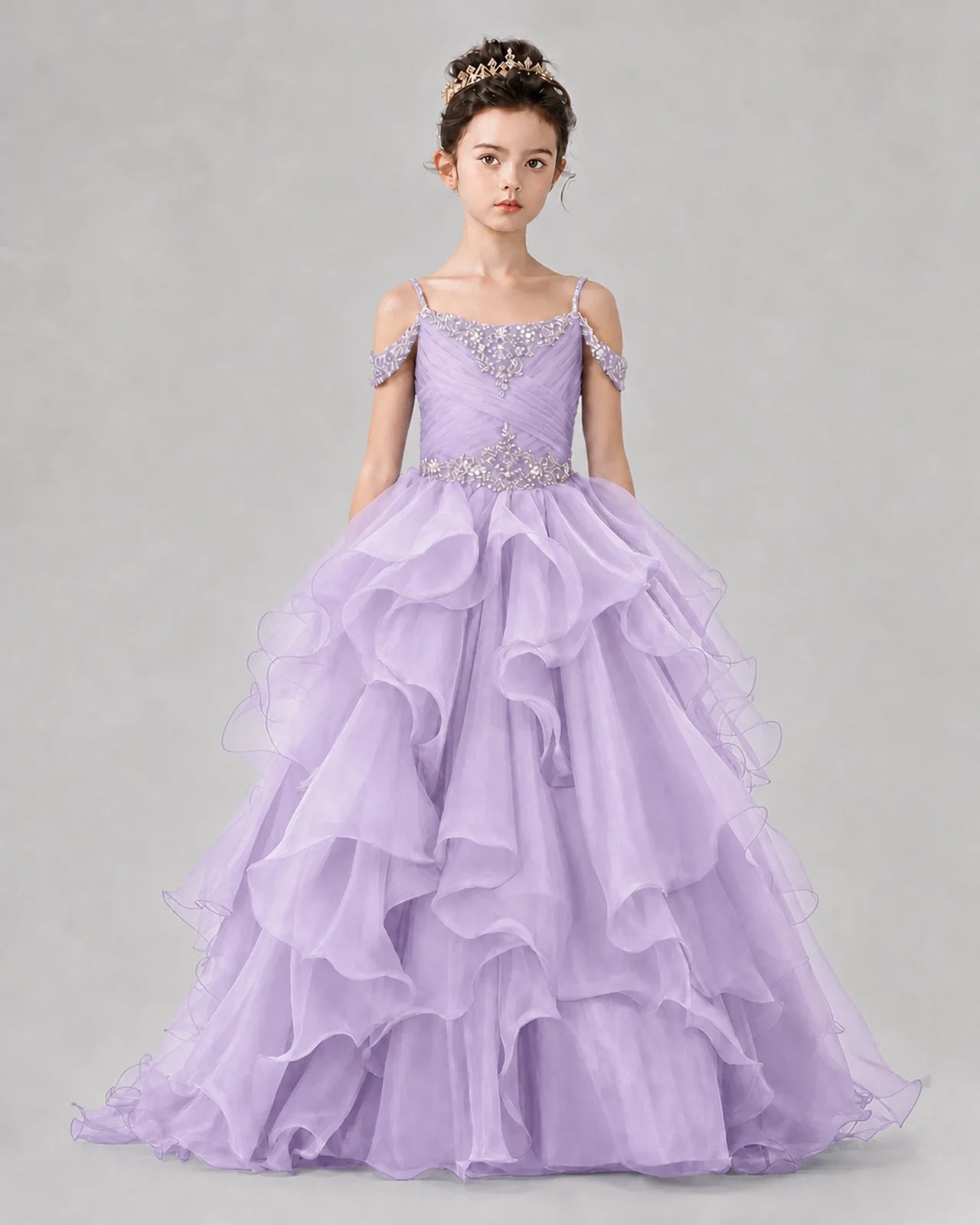 Lilac Ball Gown Girls Pageant Dresses Front