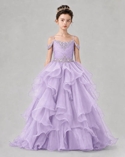 Lilac Ball Gown Girls Pageant Dresses Front
