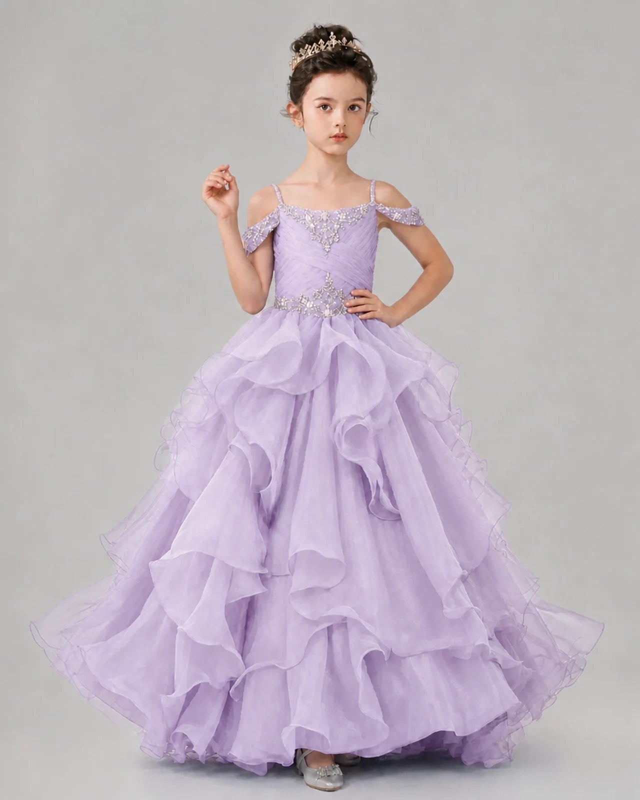 Lilac Ball Gown Girls Pageant Dresses Pose