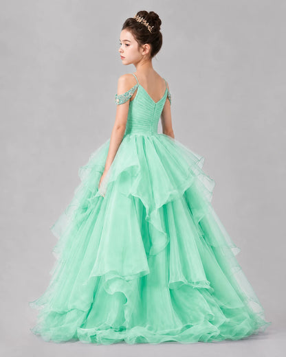Mint Green Ball Gown Girls Pageant Dresses Back