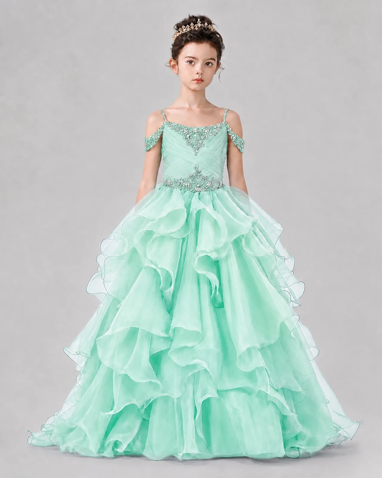 Mint Green Ball Gown Girls Pageant Dresses Front