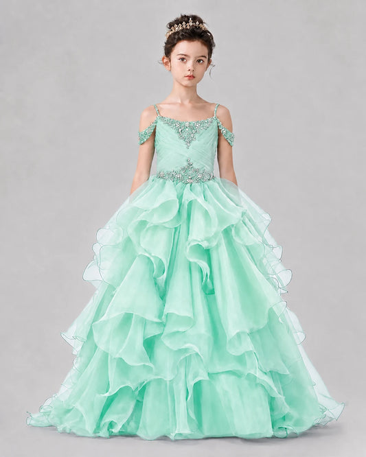 Mint Green Ball Gown Girls Pageant Dresses Front