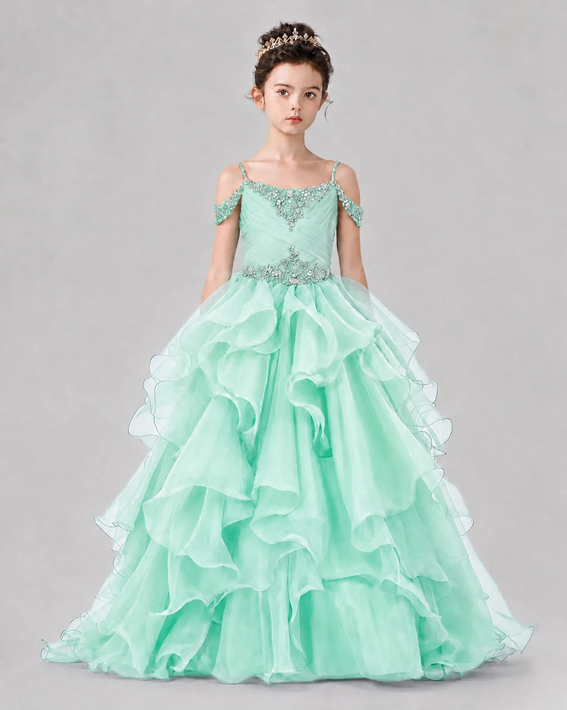 Mint Green Ball Gown Girls Pageant Dresses Front
