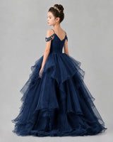 Navy Blue Ball Gown Girls Pageant Dresses Back