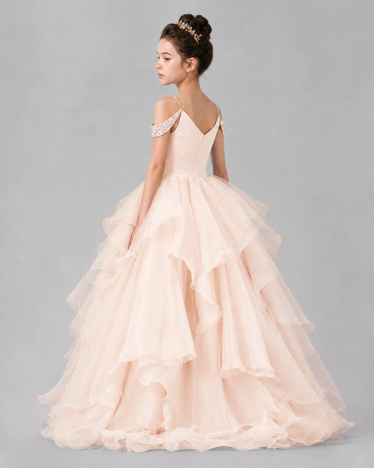 Peach Ball Gown Girls Pageant Dresses Back