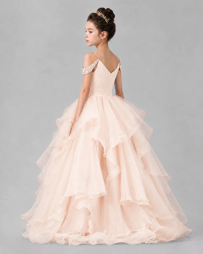 Peach Ball Gown Girls Pageant Dresses Back