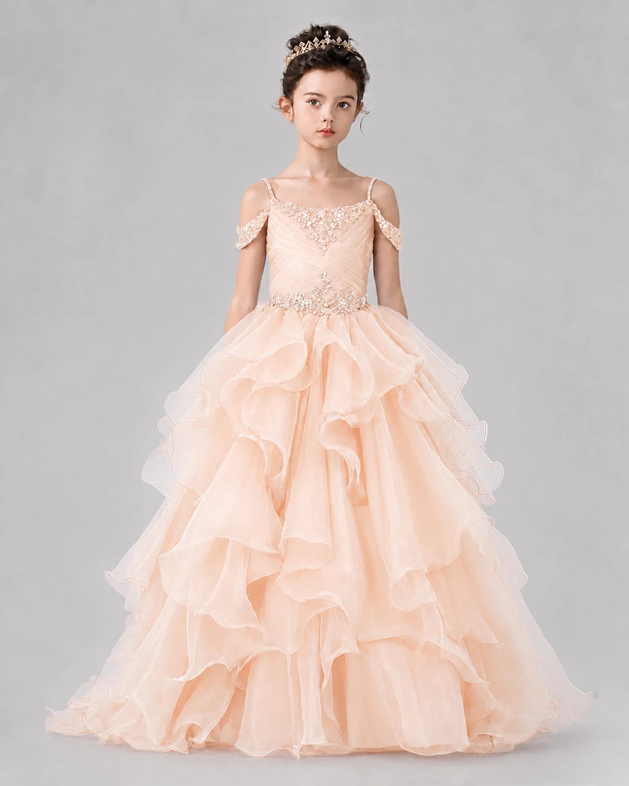 Peach Ball Gown Girls Pageant Dresses Front