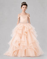 Peach Ball Gown Girls Pageant Dresses Front