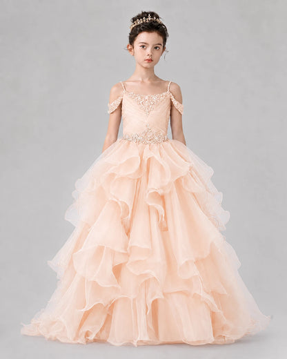 Peach Ball Gown Girls Pageant Dresses Front