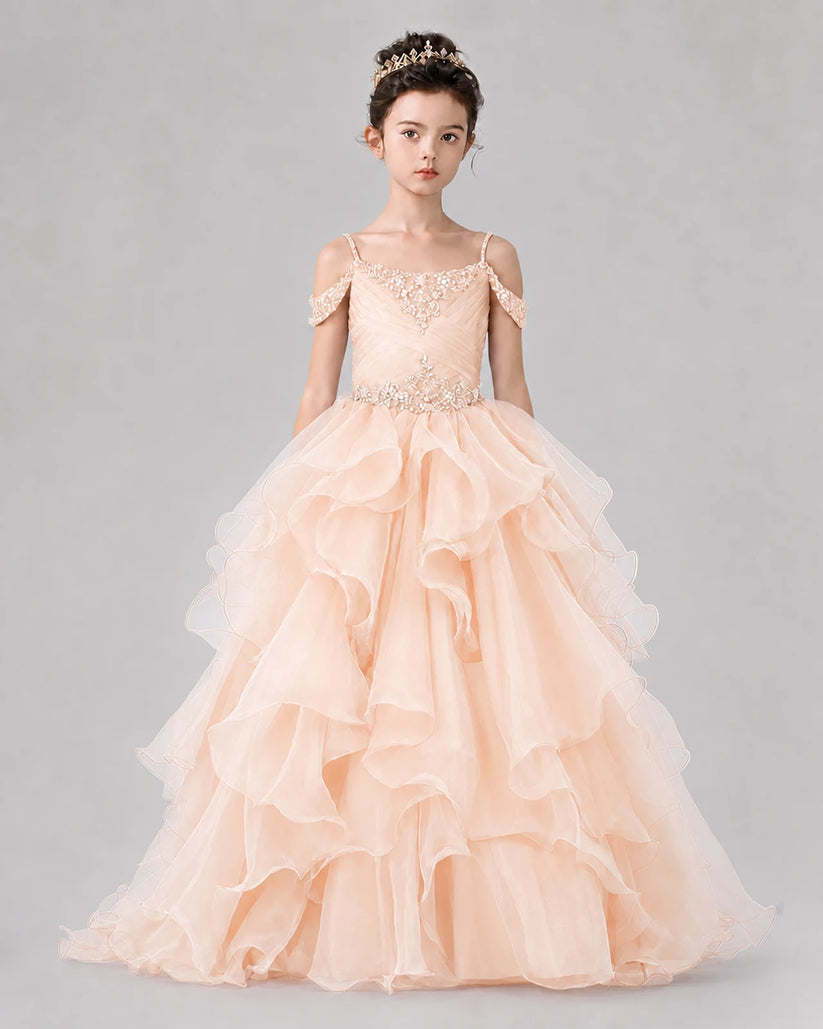 Peach Ball Gown Girls Pageant Dresses Front