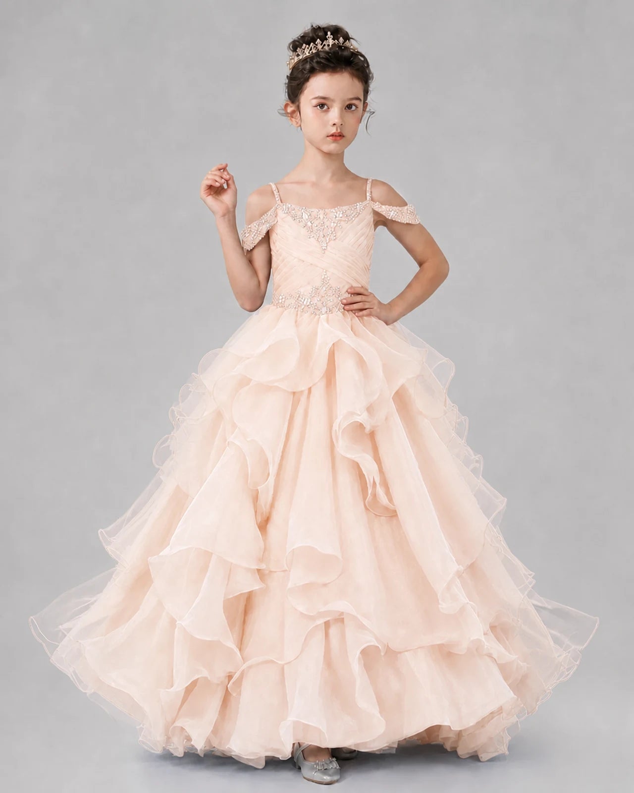 Peach Ball Gown Girls Pageant Dresses Pose