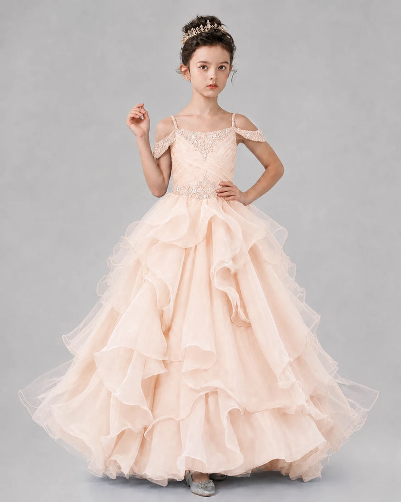 Peach Ball Gown Girls Pageant Dresses Pose