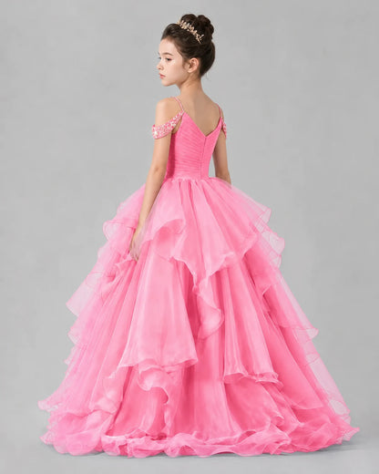 Pink Ball Gown Girls Pageant Dresses Back