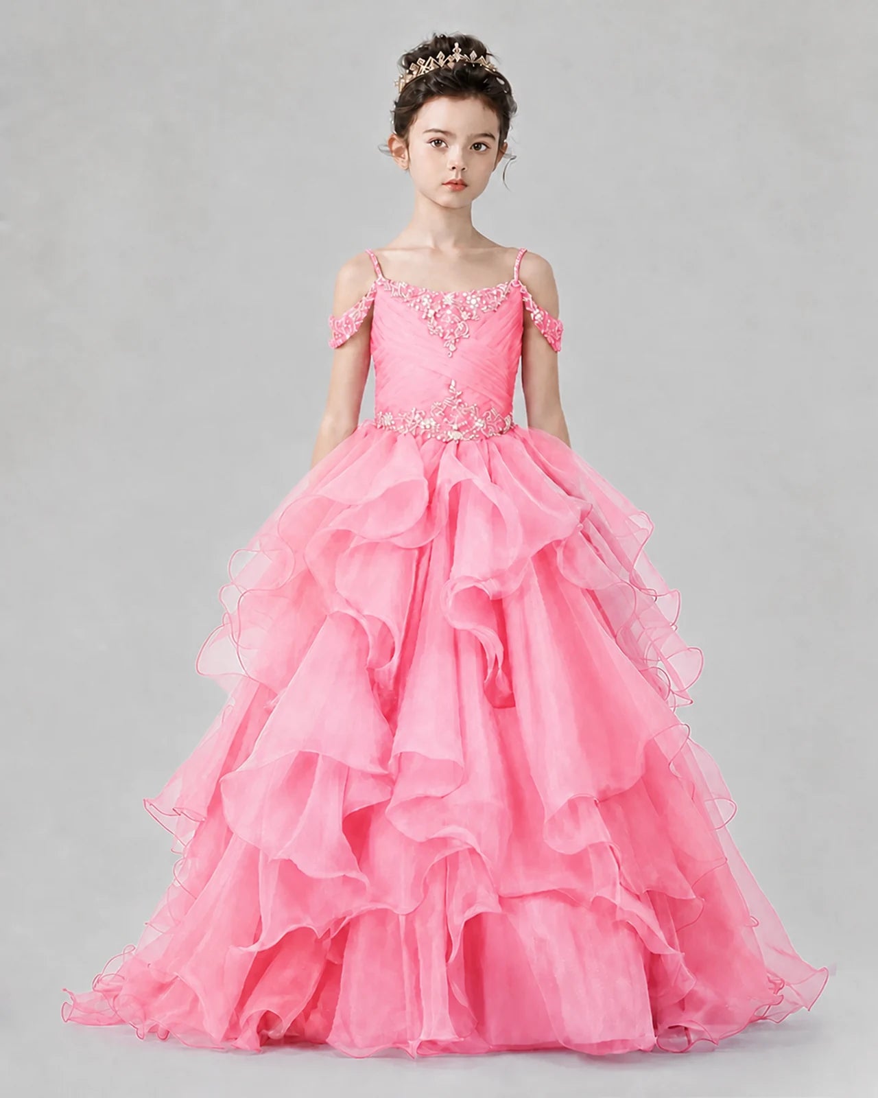 Pink Ball Gown Girls Pageant Dresses Front