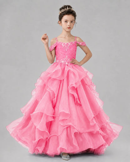 Pink Ball Gown Girls Pageant Dresses Pose