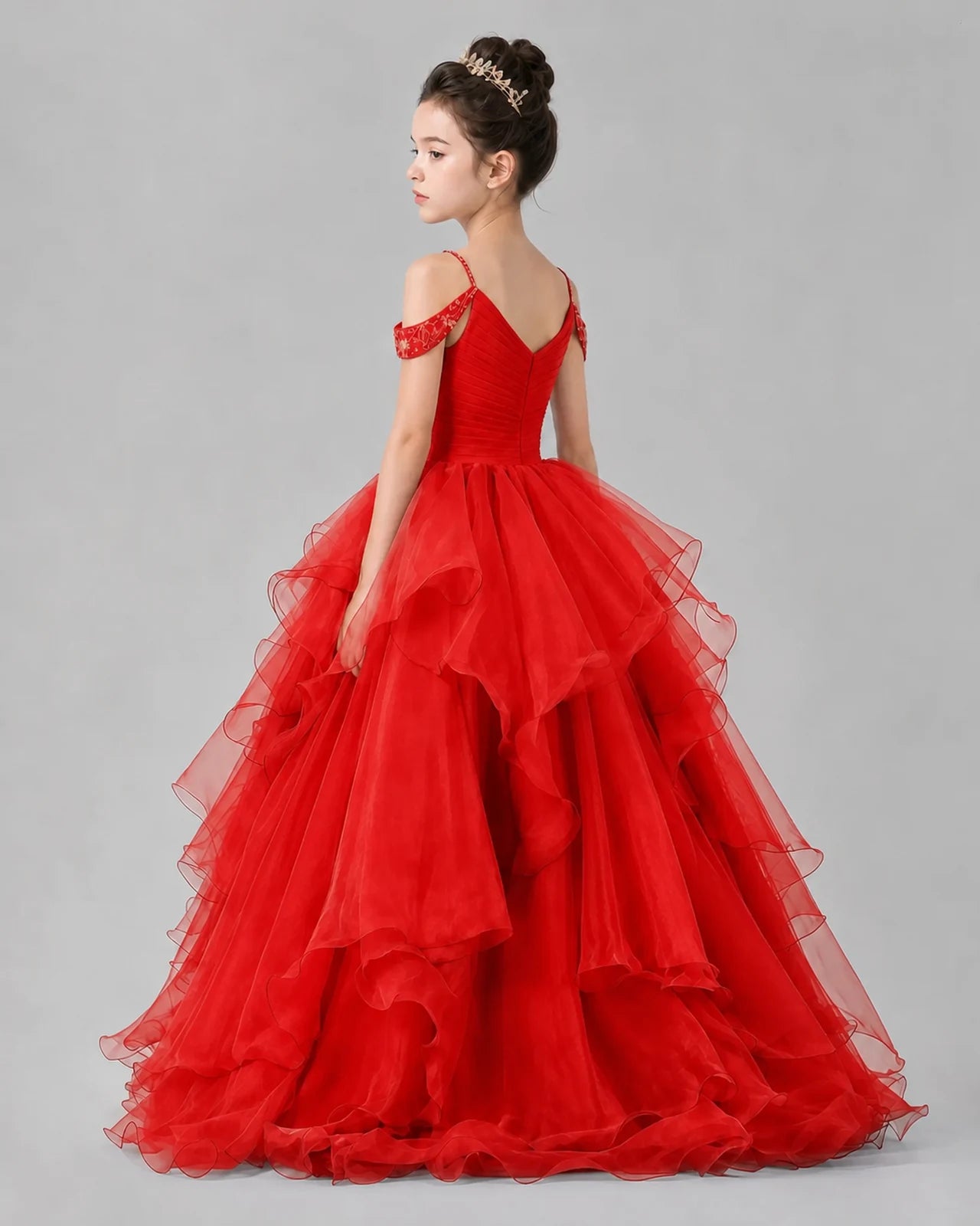 Red Ball Gown Girls Pageant Dresses Back