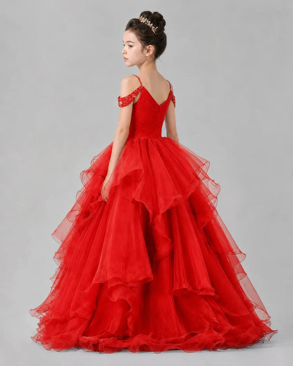 Red Ball Gown Girls Pageant Dresses Back