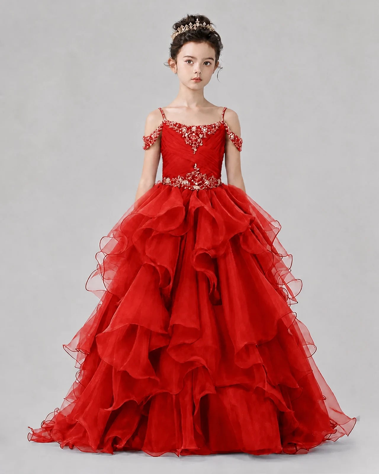 Red Ball Gown Girls Pageant Dresses Front