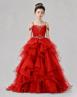Red Ball Gown Girls Pageant Dresses Front