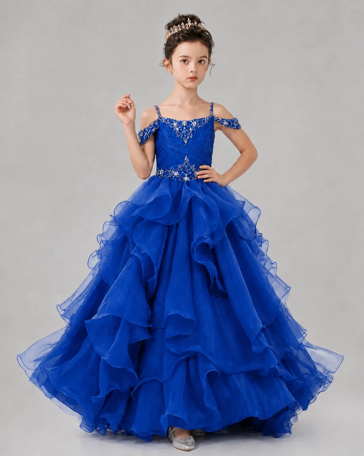 Royal Blue Ball Gown Girls Pageant Dresses Pose